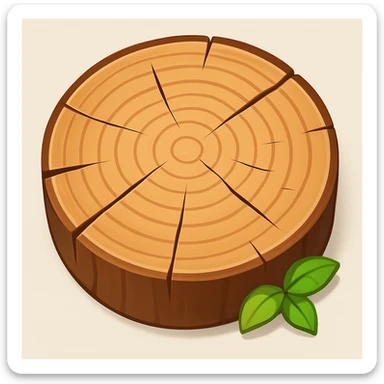 Create a top view of this tree stump, keeping the same wood pattern, color, and cartoon style as the reference image. Variant 2. sticker