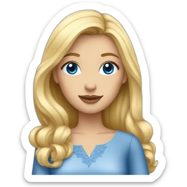 une femme blonde aux yeux bleus avec une robe sticker