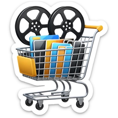 shopping cart containing film reel and video icons sticker