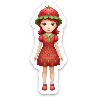 Strawberry shortcake human girl full body and legs with a strawberry hat on her head and dress without a cake sticker