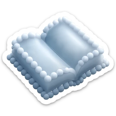 top view of a thick open book made entirely of small, very bright white fluffy convex clouds, matte glass style sticker