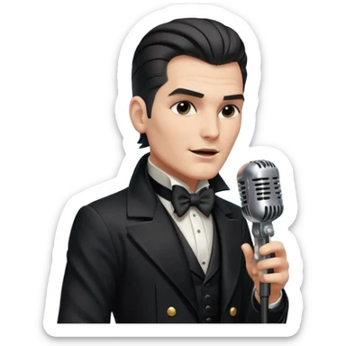 cinematic - aesthetic shiny glowing lighting - in details ultra HD portrait of musician Falco - wearing black tailcoat and sings on a retro antique microphone sticker