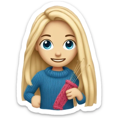 Blonde girl knitting with blue eyes with straight hair sticker