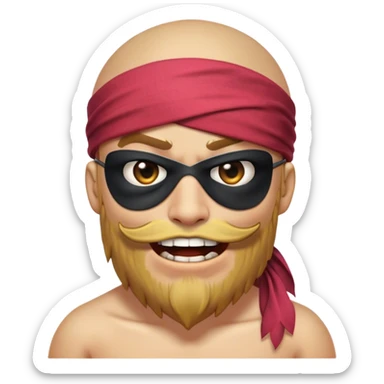 Clash of Clans aesthetic Comical Pirate Portrait Emoji, Head tilted dramatically with an exaggerated, fun expression and wide, comically expressive eyes behind a quirky eye patch, featuring a rugged yet cartoonish build with a playful bandana and natural skin tone, Simplified yet hilariously expressive features, highly detailed, glowing with a slightly sassy oceanic glow, high shine, dramatic yet playful, stylized with an air of cheeky maritime mischief, soft glowing outline, capturing the essence of a meme-worthy pirate who brings humor to epic quests! sticker