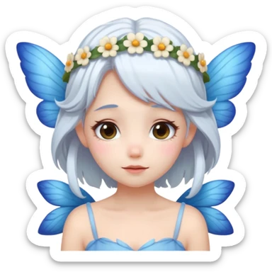 A shy white hair fairy with soft blue wings with flower smallcrown sticker