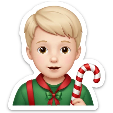 Little boy with candy canes celebrating Christmas sticker