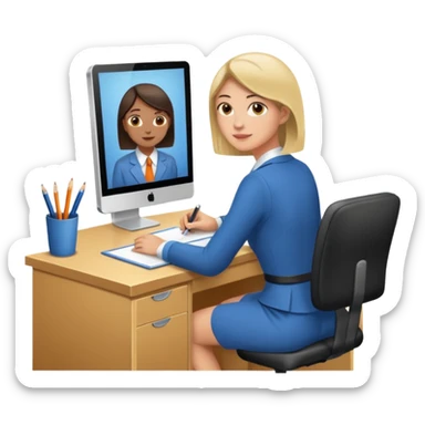 une image de 3/4 avec un recruteur à son bureau PAS DE FACE DE 3/4! qui regarde un candidat assis en face de lui. le recruteur est à droite sticker