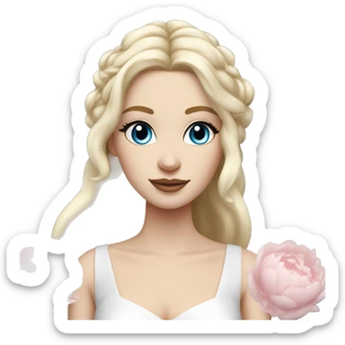 White bride with long light blonde hair and blue eyes with light pink peonies in hair white skin  sticker