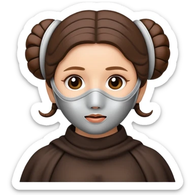 Princess Leia from Star Wars as an emoji, wearing a facial mask, morning routine, cute and simple sticker