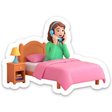 girl talking on phone bedroom background, close up pose sticker