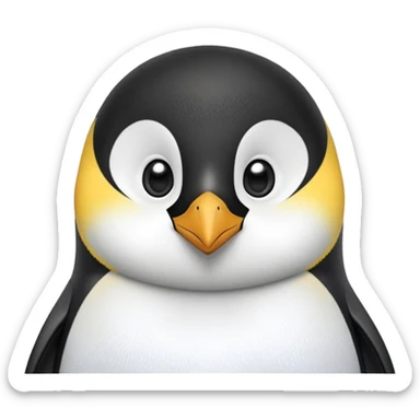 cinematic-cute-emperor-penguin-portrait-emoji,-head-tilted-playfully-and-inquisitively,-with-glossy,-pristine-plumage,-sparkling-eyes-filled-with-curiosity,-simplified-yet-irresistibly-adorable-features, black, large black eyes face, zoomed in sticker