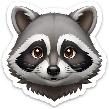 Cinematic-Noble-Raccoon-Portrait-Emoji – Poised and confident, with a sturdy build and a beautifully textured fur of silver-grey accented by dark black facial markings, deep-set, intelligent brown eyes, simplified yet sharp and sophisticated. sticker