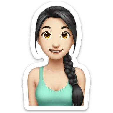 face only, cute asian girl, black hair, pony tail, happy sticker