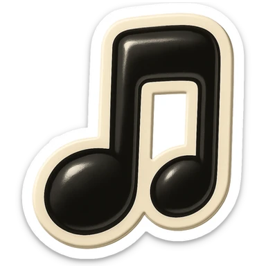 black and white music note with bold outlines, retro sticker style, no color sticker