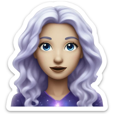 caucasian white skin mystical woman with sparkling galaxy hair with moon and stars in purple and blue shades sticker