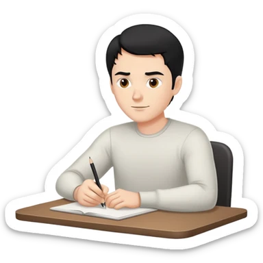 white man with black hair drawing at a table sticker