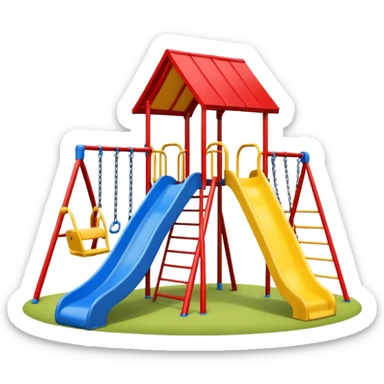 Remove the red tree in the background. Lower the blue swing so it is not too high. Keep the emoji style playground with one yellow slide and a red roof, no background. sticker