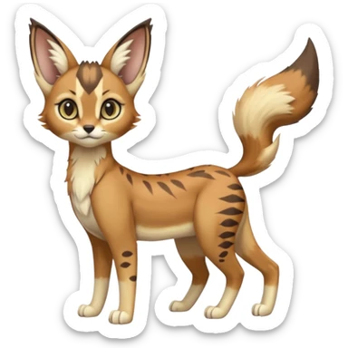 Big-eared big-eyed cute realistic animalistic feral digitigrade 4-legged anime-styled Meloetta-Eevee-Caracal-Sergal-Serval-hybrid-fusion-creature-animal, full body sticker