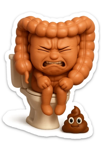 SU QUESTO STILE FAI UN EMOJI STILE IPHONE 3D DI UN INTESTINO CHE sta seduto sul wc e davanti ha una montagnetta di feci a palline stile emoji iphone, fallo senza naso e FAGLI UN ESPRESSIONE di dolore mentre si sforza E FALLO MOLTO REALISTICO IN 3D sticker