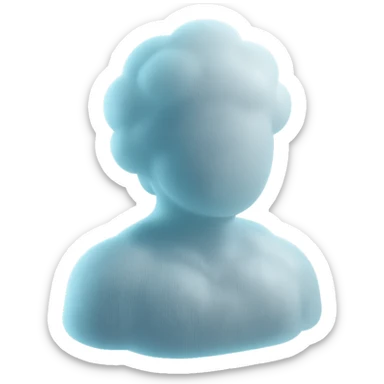 A person from the shoulders up, entirely composed of fluffy, convex white clouds. sticker