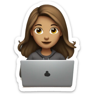 Girl with brown hair writing in a laptop sticker