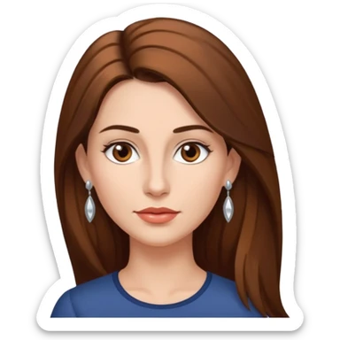 Head of a 35-year-old woman, fair skin, long brown hair combed to one side and silver earrings, small lips and pointed nose, brown eyes. sticker