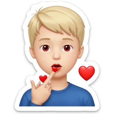 Emoji, boy's face blowing a kiss, puckered lips, small heart sticker