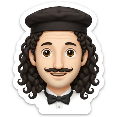 jewish jew man's face, wearing a tiny black kippah and 2 curly long hair strands near the ears, big nose, only face, no body sticker
