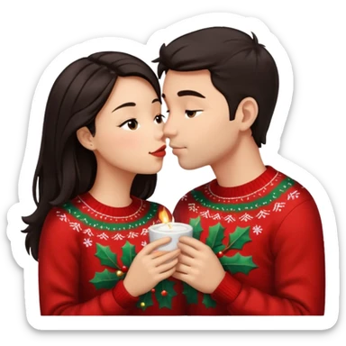 date night christmas couples, dark hair, about to kiss each other sticker