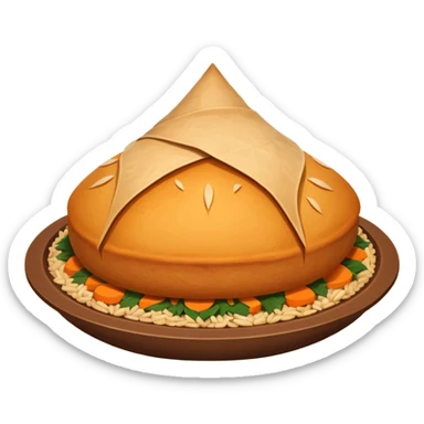 Uzbek cuisine humanless avatar in bright illustration. Classic dishes like plov and samsa, warm golden and earthy tones, simple shapes, flat design, high contrast, friendly and appetizing. sticker