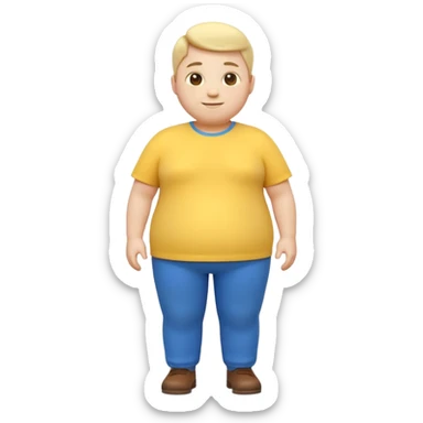 A 3D emoji in iOS emoji aesthetic style of a chubby full-body person standing upright, with round belly, soft features, and a cheerful smile. Glossy texture, bright lighting, minimal white background, friendly and expressive design. sticker