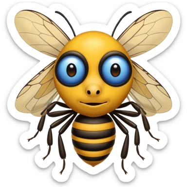 una abeja con cabeza de un señor canoso viejo, robusto yhumano, el cuerpo de la abeja dejalo sin cambiar sticker