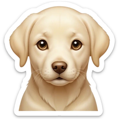Cinematic Cute Cream Labrador Portrait Emoji, Head tilted playfully and inquisitively, featuring a silky cream Fur with a gentle sheen, round, sparkling warm eyes filled with curiosity, Simplified yet irresistibly adorable features, highly detailed, glowing with a warm, friendly glow, high shine, affectionate and spirited, stylized with a touch of whimsy, bright and endearing, soft glowing outline, capturing the essence of a mischievous yet loving companion, so playful it feels like it could dash out of the screen and into your arms! sticker