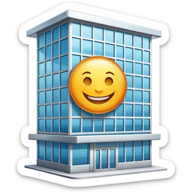 smiling office building with a happy face sticker