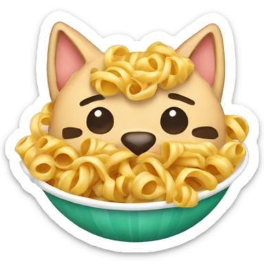 A cat eating pasta and wear a christmas jun pet sticker