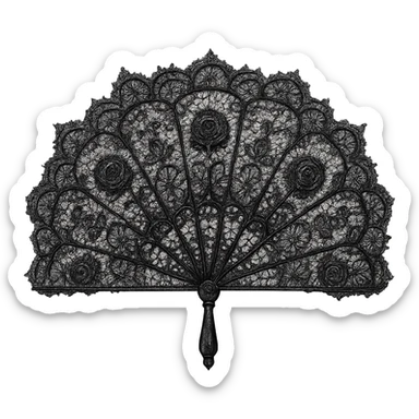 goth object, black lace fan, intricate sticker