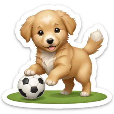 Golden retriever puppy playing soccer sticker