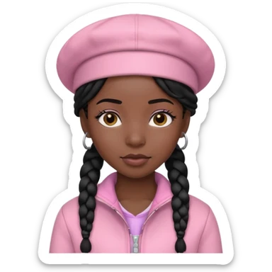 Black hair cowgirl with black skin two braids and soft pink hat and jacket sticker
