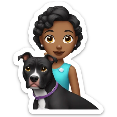 Perro pitbull negro con una dueña,tez clara pelo corto y negro  sticker