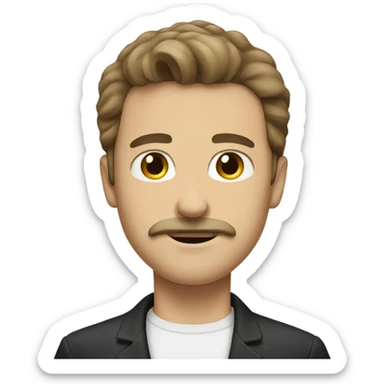 White guy with white mustache and straight brown hair sticker