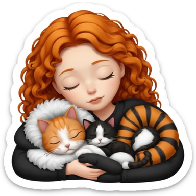 short hair Ginger Girl sleeping with a black and white bigger cat  sticker
