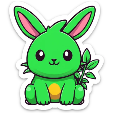 A cute dragon with bunny ears and plant-like features, with spikes on its back sticker