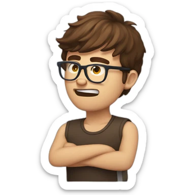 brown haired young and angry men with glasses violently throwing grape sticker