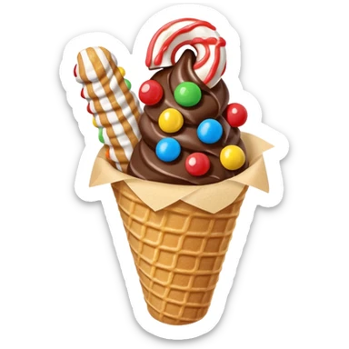 Add chocolate drizzle and m&ms on top of the crispy golden churros, put then on a cone shape paper pakage sticker