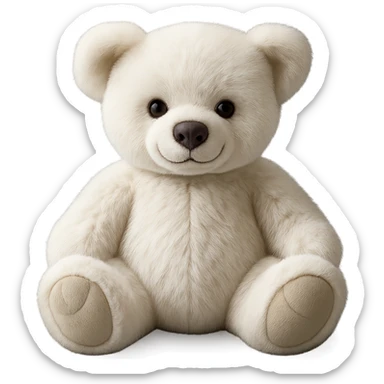 Change the teddy bear's fur to a realistic white color, keep soft lighting, and maintain a transparent background. The style should look realistic and natural with soft lighting effects. sticker