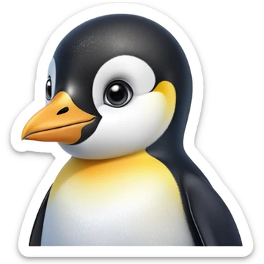 cinematic-cute-emperor-penguin-portrait-emoji,-head-tilted-playfully-and-inquisitively,-with-glossy,-pristine-plumage-accented-by-a-bright-beak-and-round,-sparkling-eyes-filled-with-curiosity,-simplified-yet-irresistibly-adorable-features,  sticker