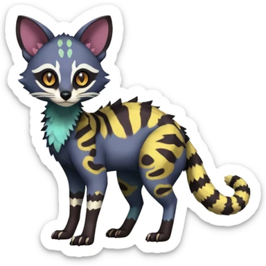 Rare warm-colored lush exotic edgy epic aesthetic gloomy spooky dark modern colorful cyber-Genet-Trico-species-Fakemon-hybrid-creature, with beautiful intricate markings, full body sticker