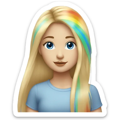 girl blue eyes with rainbow long hair with fringe  sticker