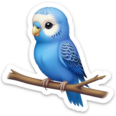 Cinematic Cute Blue Budgie Portrait Emoji, Head tilted playfully and inquisitively, featuring a brilliant blue feathered fur with a natural sheen, round, sparkling dark eyes filled with curiosity, Simplified yet irresistibly adorable features, highly detailed, glowing with a warm, friendly glow, high shine, affectionate and lively, stylized with a touch of whimsy, bright and endearing, soft glowing outline, capturing the essence of a mischievous yet loving budgie, so playful it feels like it could chirp out of the screen and into your arms! sticker