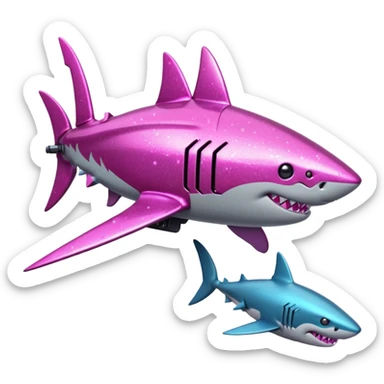 glitter mech shark pink cyberpunk sticker